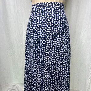 NWT Talbots Navy & White Crepe Midi Skirt Button Front Side Zipper Lined Size 8